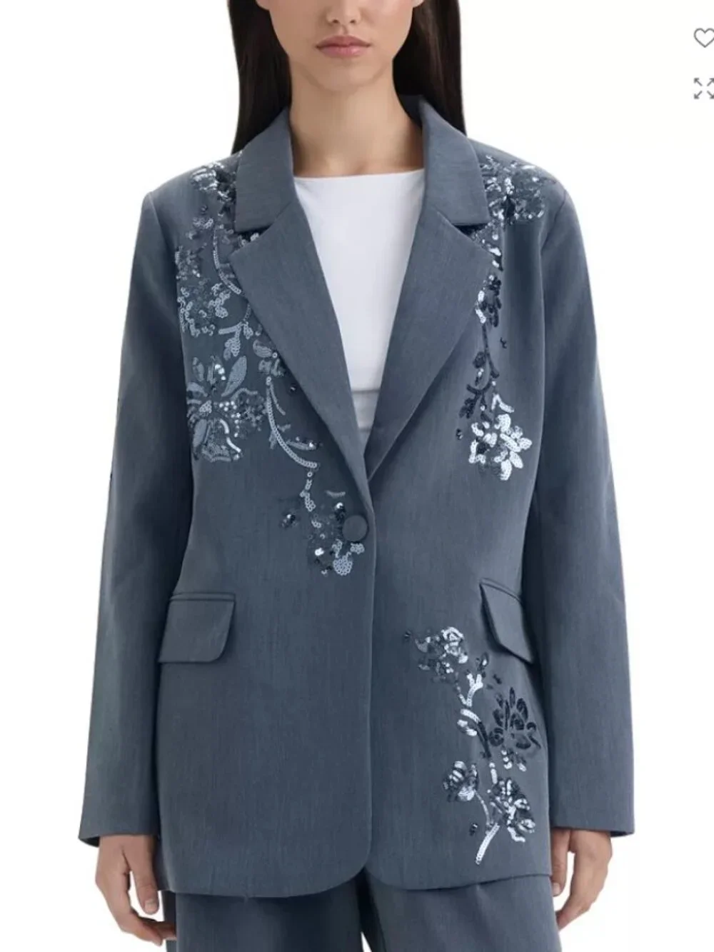 *NWOT* NVLT Sequin Embellished Notch Collar Single Button Blazer Jacket Sz L